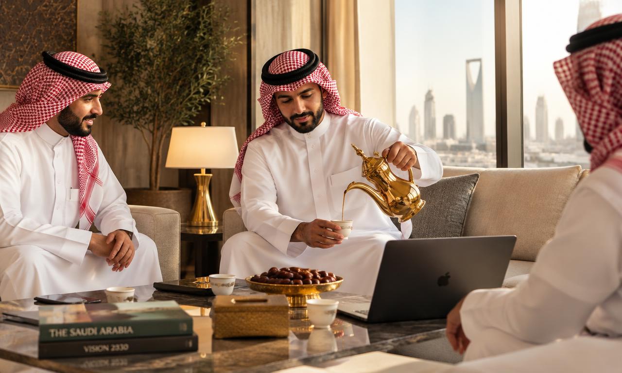 Saudi business majlis with Arabic coffee